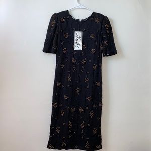 Vintage 1990s New with Tags Deadstock Nabi Black & Tan Sequin Dress